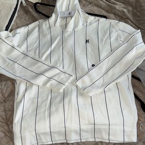 Hollister White vertical Striped baseball jersey type comfy Hoodie sweatshirt XL